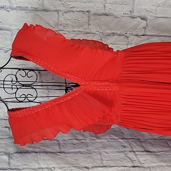 HIDDEN LABEL Red Ruffled, Lace, and Pleated Midi‎ Dress Small - Picture 2 of 12